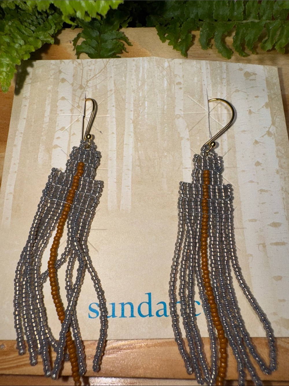 Handcrafted Tassel Seed Bead Earrings in Gray and Brown - Unbranded